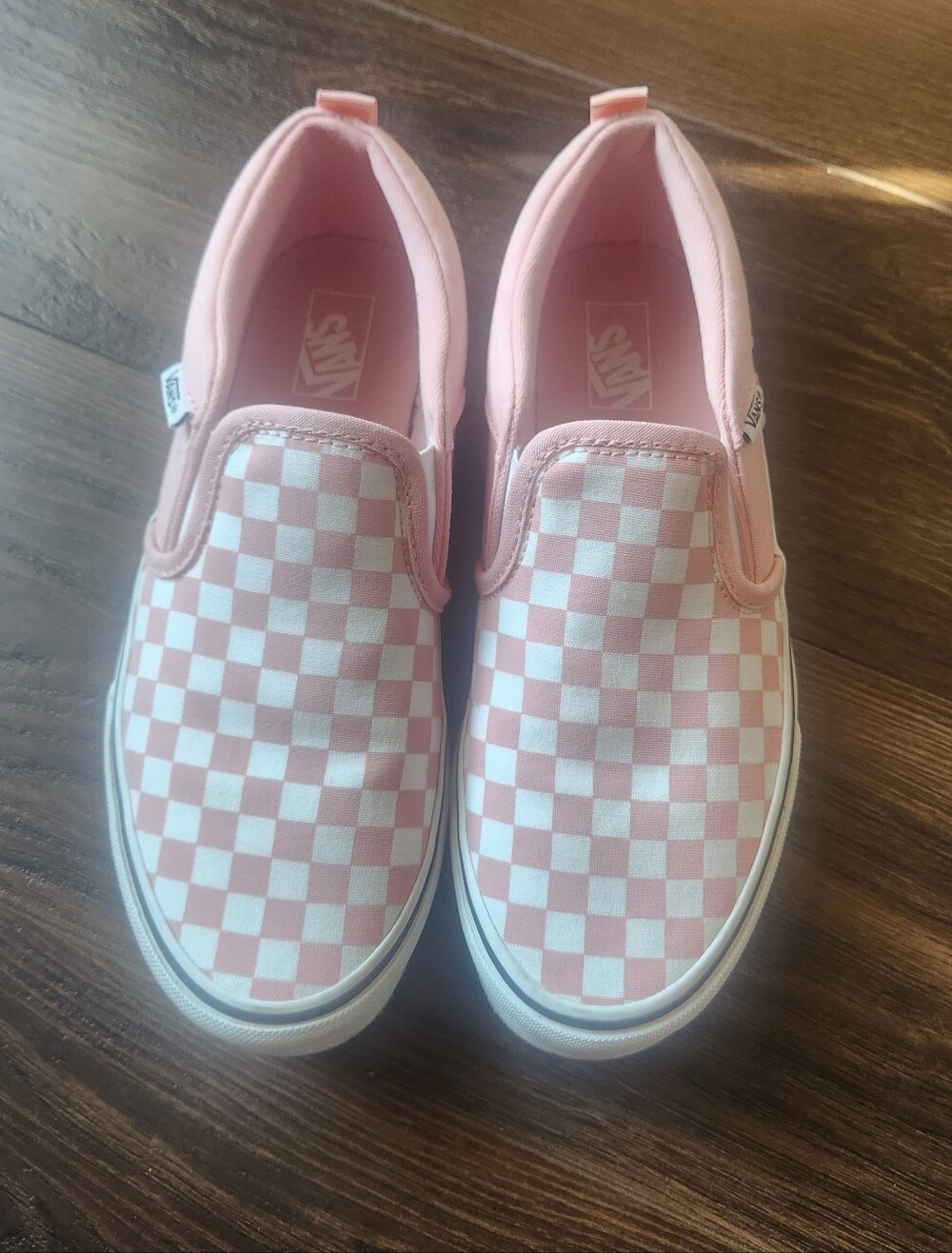 Vans Slip-On Checkerboard Sneakers in Light Pink & White